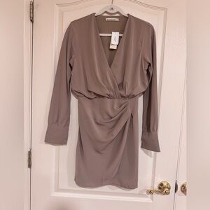 Abercrombie & Fitch tan/beige surplice long sleeve dress​​​​
